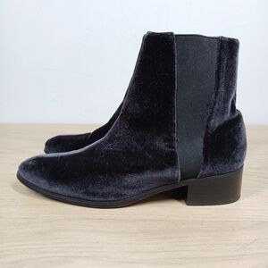 Raye Black Velvet Ankle Boots Women's 7 Slip On Chelsea Pointed Toe Low Heel